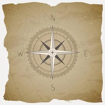 Vector illustration with a vintage compass or wind rose. Stock Illustration