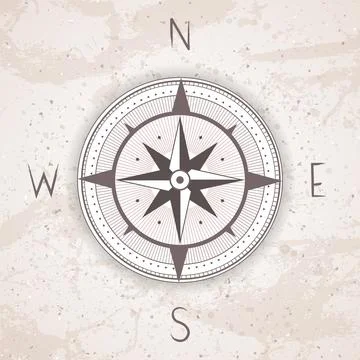 Vector illustration with a vintage compass or wind rose on grunge background. Stock Illustration