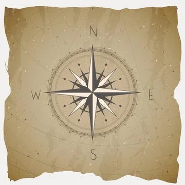 Vector illustration with a vintage compass or wind rose on grunge background. Stock Illustration