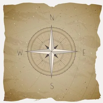 Vector illustration with a vintage compass or wind rose on grunge background. Stock Illustration