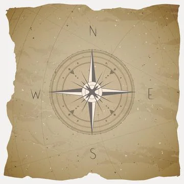 Vector illustration with a vintage compass or wind rose on grunge background. Stock Illustration
