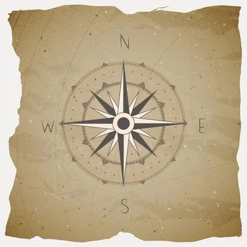 Vector illustration with a vintage compass or wind rose on grunge background. Stock Illustration