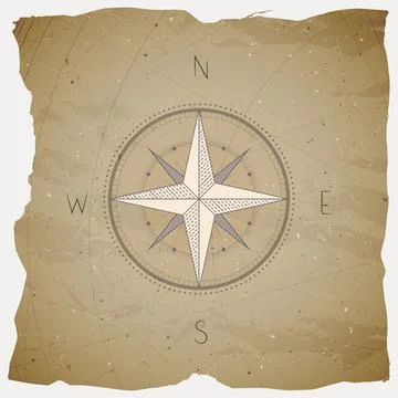 Vector illustration with a vintage compass or wind rose on grunge background. Stock Illustration