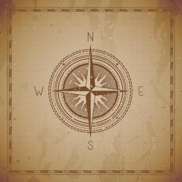 Vector illustration with a vintage compass or wind rose and frame on grunge b Stock Illustration