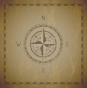Vector illustration with a vintage compass or wind rose and frame on grunge b Stock Illustration