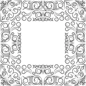 Vector illustration vintage pattern of black lines, curls and leaves in the f Stock Illustration