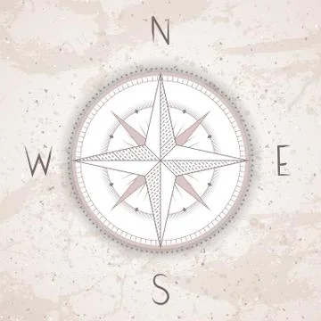 Vector illustration with a vintage textured compass or wind rose. Stock Illustration