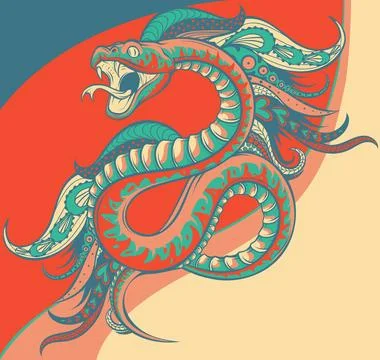 Vector illustration of viper snake with mandala. Illustrazione stock