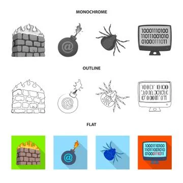 Vector illustration of virus and secure symbol. Set of virus and cyber stock Illustrazione stock