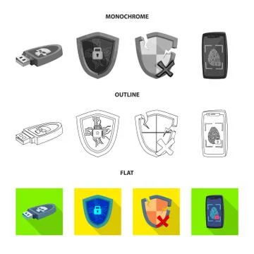 Vector illustration of virus and secure icon. Set of virus and cyber vector icon Stockillustratie