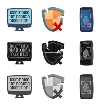 Vector illustration of virus and secure logo. Collection of virus and cyber Illustrazione stock
