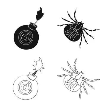 Vector illustration of virus and secure icon. Set of virus and cyber stock Illustrazione stock