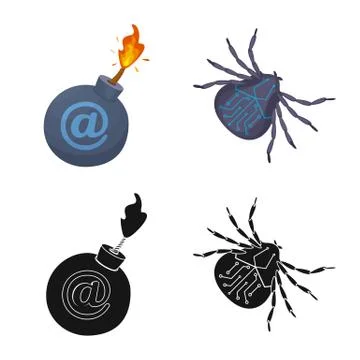 Vector illustration of virus and secure symbol. Set of virus and cyber stock Stock Illustration