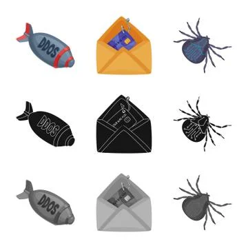 Vector illustration of virus and secure sign. Collection of virus and cyber Stock Illustration