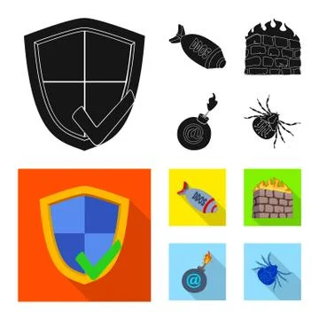 Vector illustration of virus and secure symbol. Set of virus and cyber stock Illustrazione stock