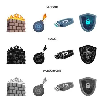 Vector illustration of virus and secure symbol. Set of virus and cyber stock Stock Illustration
