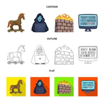 Vector illustration of virus and secure sign. Collection of virus and cyber Stockillustratie