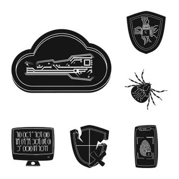 Vector illustration of virus and secure sign. Set of virus and cyber stock イラスト素材