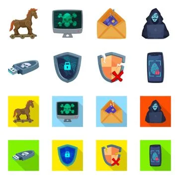 Vector illustration of virus and secure sign. Collection of virus and cyber Stock Illustration