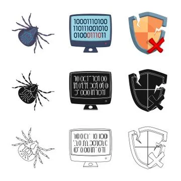 Vector illustration of virus and secure icon. Set of virus and cyber stock イラスト素材