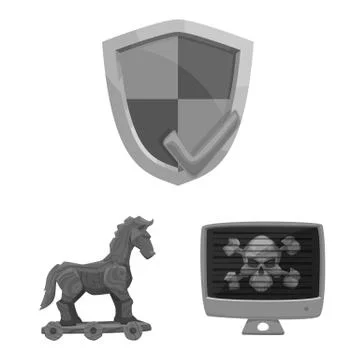 Vector illustration of virus and secure logo. Collection of virus and cyber Stockillustratie