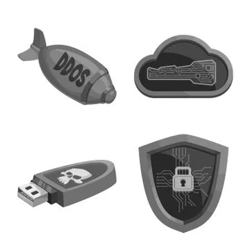 Vector illustration of virus and secure logo. Collection of virus and cyber Stock Illustration