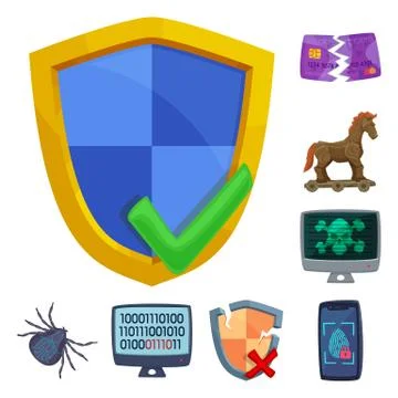 Vector illustration of virus and secure icon. Set of virus and cyber vector icon イラスト素材