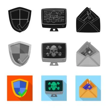 Vector illustration of virus and secure icon. Set of virus and cyber stock Stock Illustration