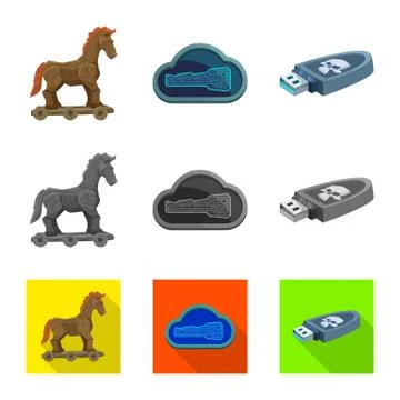 Vector illustration of virus and secure symbol. Set of virus and cyber stock Illustrazione stock