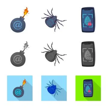 Vector illustration of virus and secure logo. Set of virus and cyber stock Stock Illustration