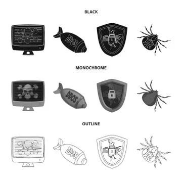 Vector illustration of virus and secure sign. Collection of virus and cyber Stock Illustration