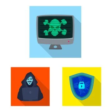 Vector illustration of virus and secure sign. Collection of virus and cyber Stock-Illustration