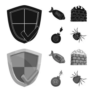 Vector illustration of virus and secure symbol. Collection of virus and cyber Stock Illustration
