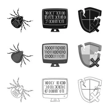 Vector illustration of virus and secure logo. Set of virus and cyber stock Illustrazione stock