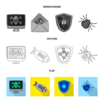 Vector illustration of virus and secure logo. Set of virus and cyber stock Illustrazione stock