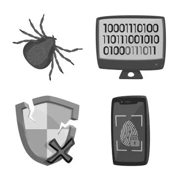 Vector illustration of virus and secure sign. Collection of virus and cyber イラスト素材