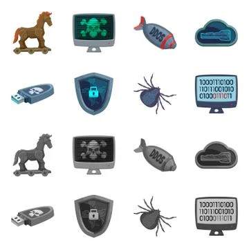 Vector illustration of virus and secure sign. Set of virus and cyber vector icon イラスト素材