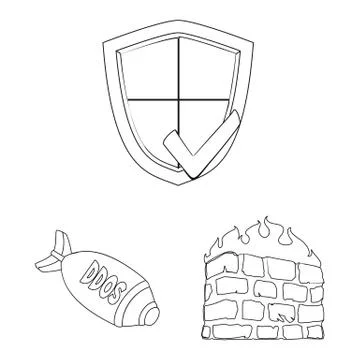 Vector illustration of virus and secure sign. Collection of virus and cyber Stock Illustration