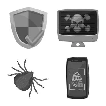 Vector illustration of virus and secure logo. Set of virus and cyber stock Stock Illustration