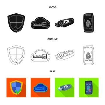 Vector illustration of virus and secure sign. Collection of virus and cyber Illustrazione stock
