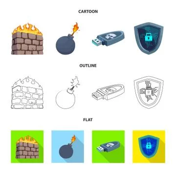 Vector illustration of virus and secure logo. Collection of virus and cyber Illustrazione stock
