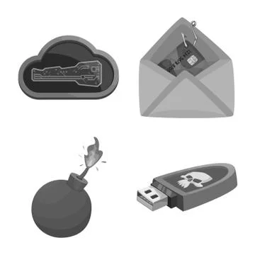 Vector illustration of virus and secure icon. Set of virus and cyber stock Illustrazione stock