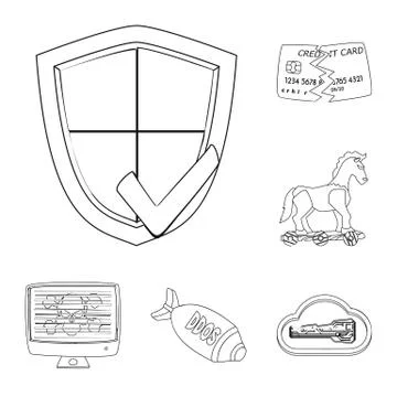 Vector illustration of virus and secure icon. Set of virus and cyber stock イラスト素材