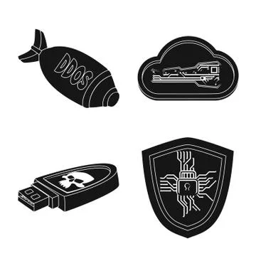 Vector illustration of virus and secure symbol. Set of virus and cyber stock Stock Illustration