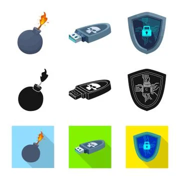 Vector illustration of virus and secure icon. Collection of virus and cyber Stock Illustration