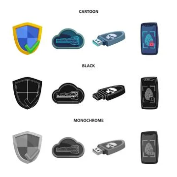 Vector illustration of virus and secure logo. Collection of virus and cyber 库存插图