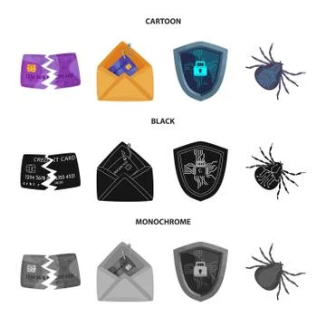 Vector illustration of virus and secure sign. Set of virus and cyber stock Stock Illustration