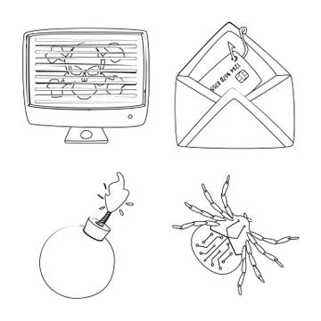 Vector illustration of virus and secure sign. Set of virus and cyber stock Illustrazione stock