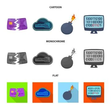 Vector illustration of virus and secure sign. Set of virus and cyber stock 库存插图