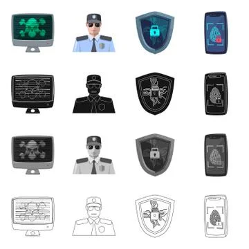 Vector illustration of virus and secure icon. Set of virus and cyber stock イラスト素材
